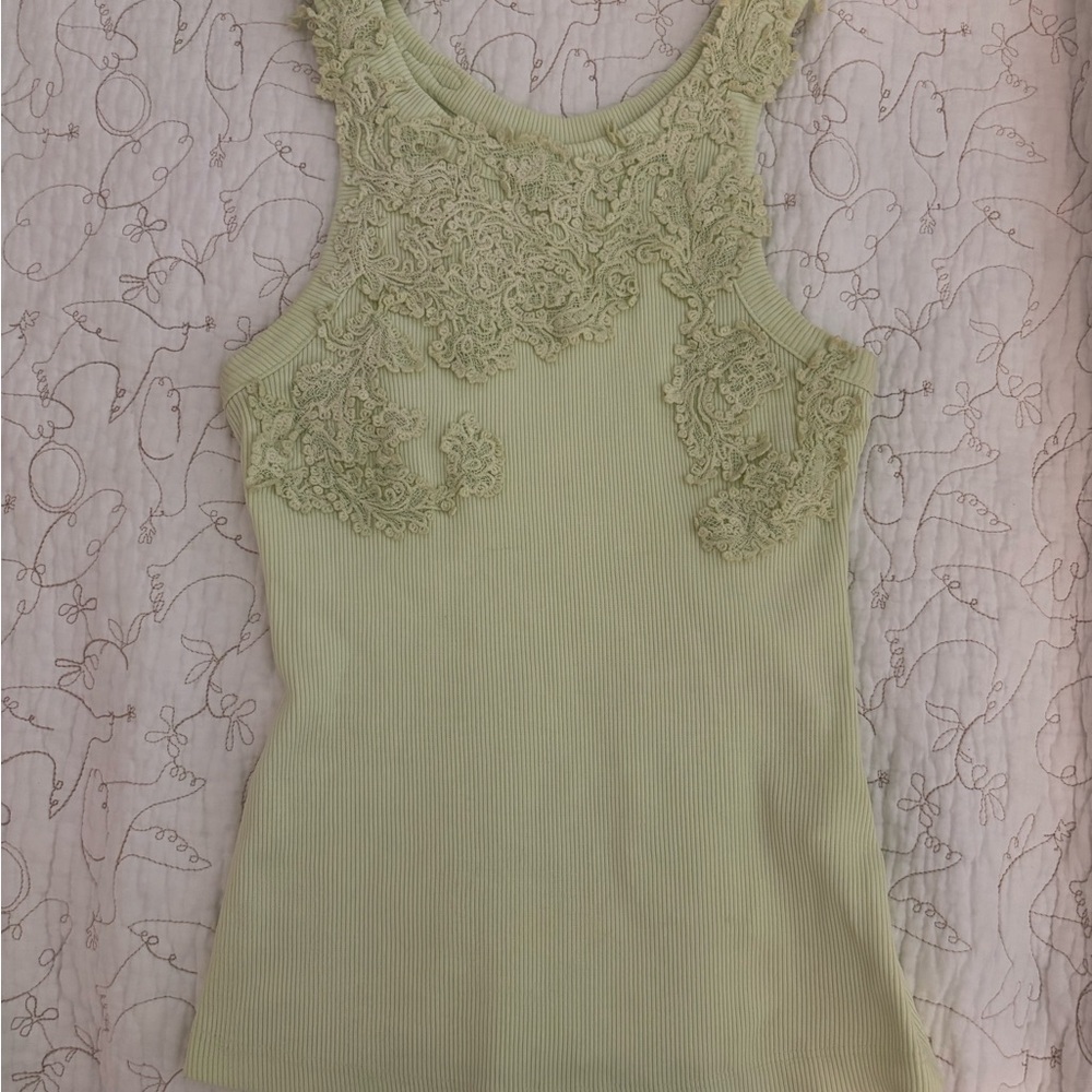 Anthropologie Light Green Lace Tank Top